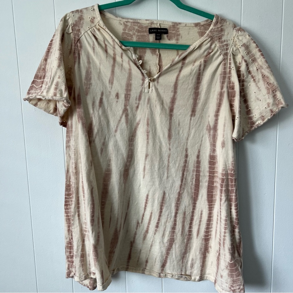 LANE BRYANT Mauve & Cream Tie Dye Tee